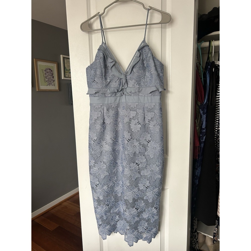 Bardot Vienna Lace Overlay Dress Dusty Blue Size 10 Large Cocktail